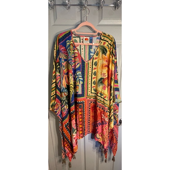 FARM Rio Swimsuit Cover Up With Tassels Poncho SZ M-L NWOT - Picture 4 of 12